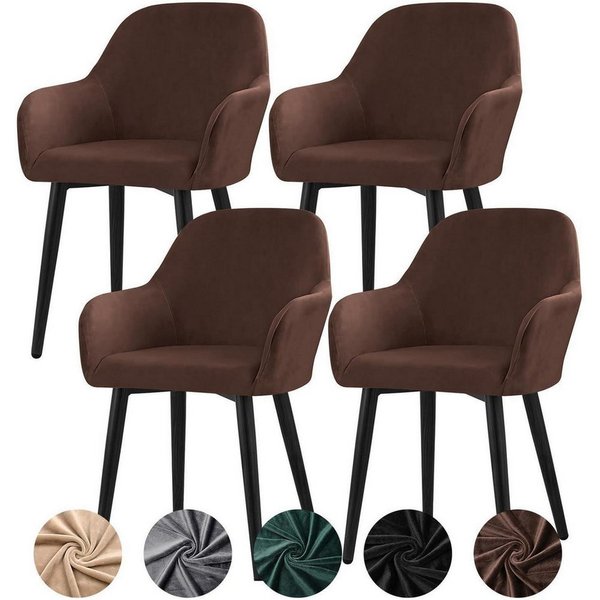 LuxusKollektion Stuhlhusse Stuhlhussen Samt Stretch Sesselbezug Armlehnen 4erSet Braun 4-Pack