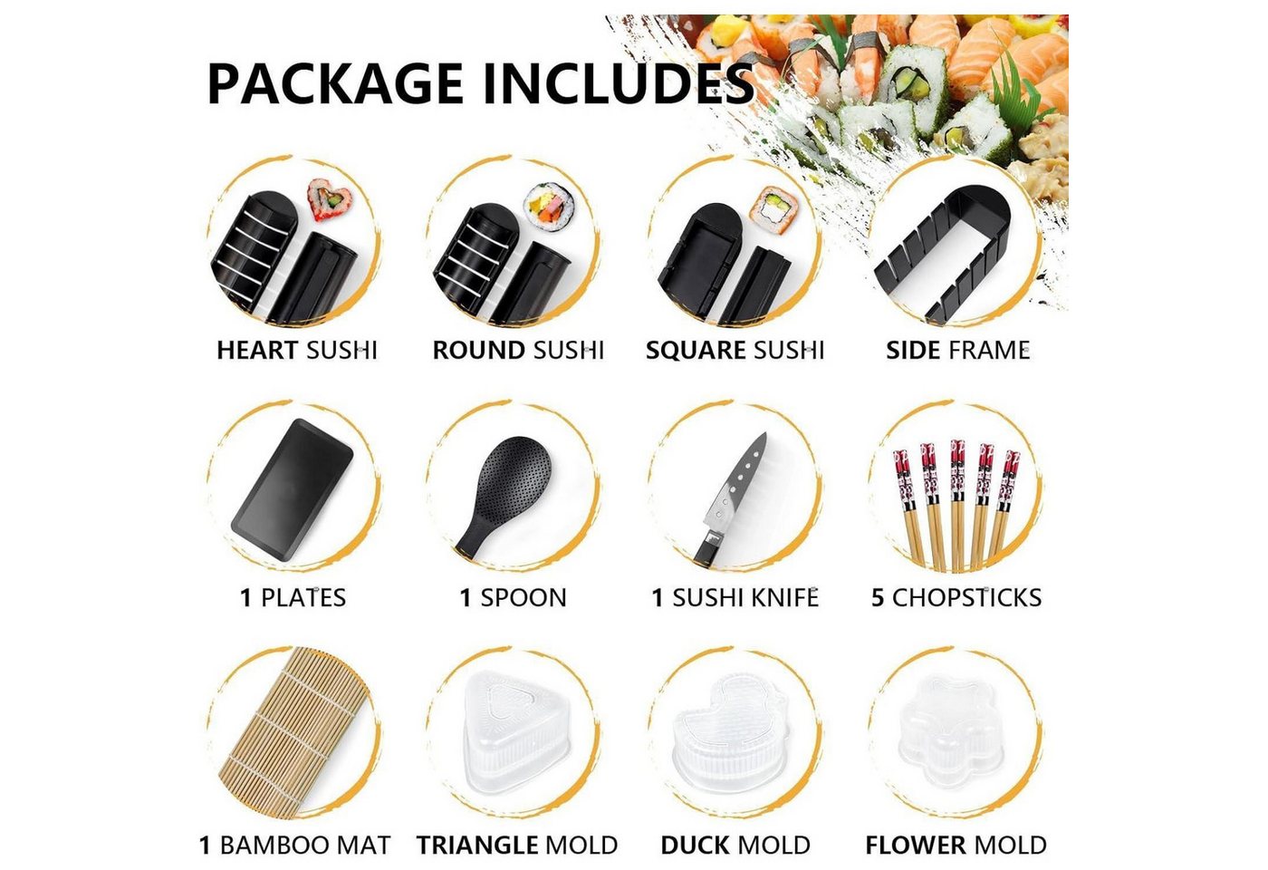 LuxusKollektion Sushiteller Sushi Maker Set 20 Teile Sushiteller Reis Roll Stäbchen Schwarz+teller, (1 St) – Bild 2 von 5