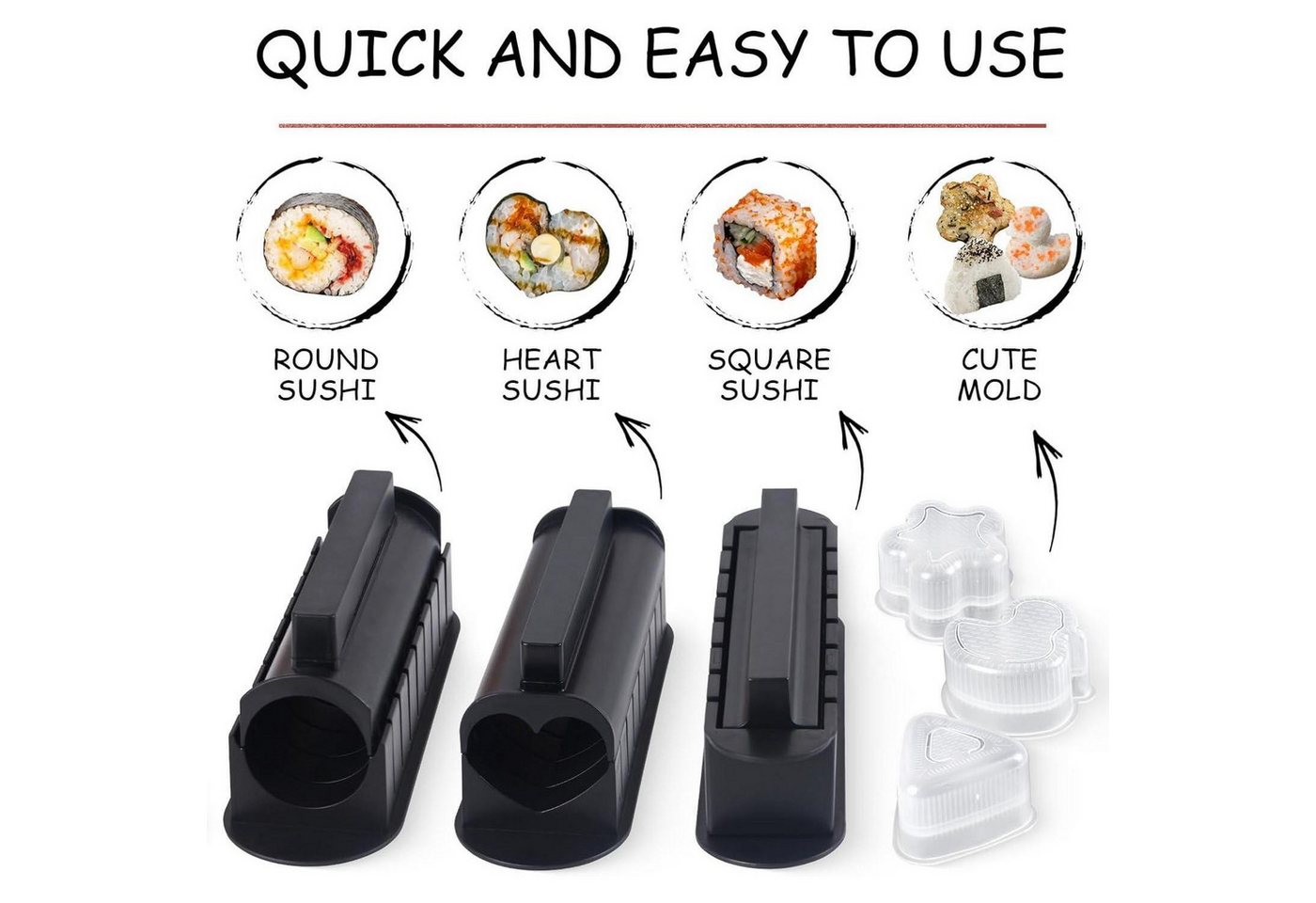 LuxusKollektion Sushiteller Sushi Maker Set 20 Teile Sushiteller Reis Roll Stäbchen Schwarz+teller, (1 St) – Bild 3 von 5