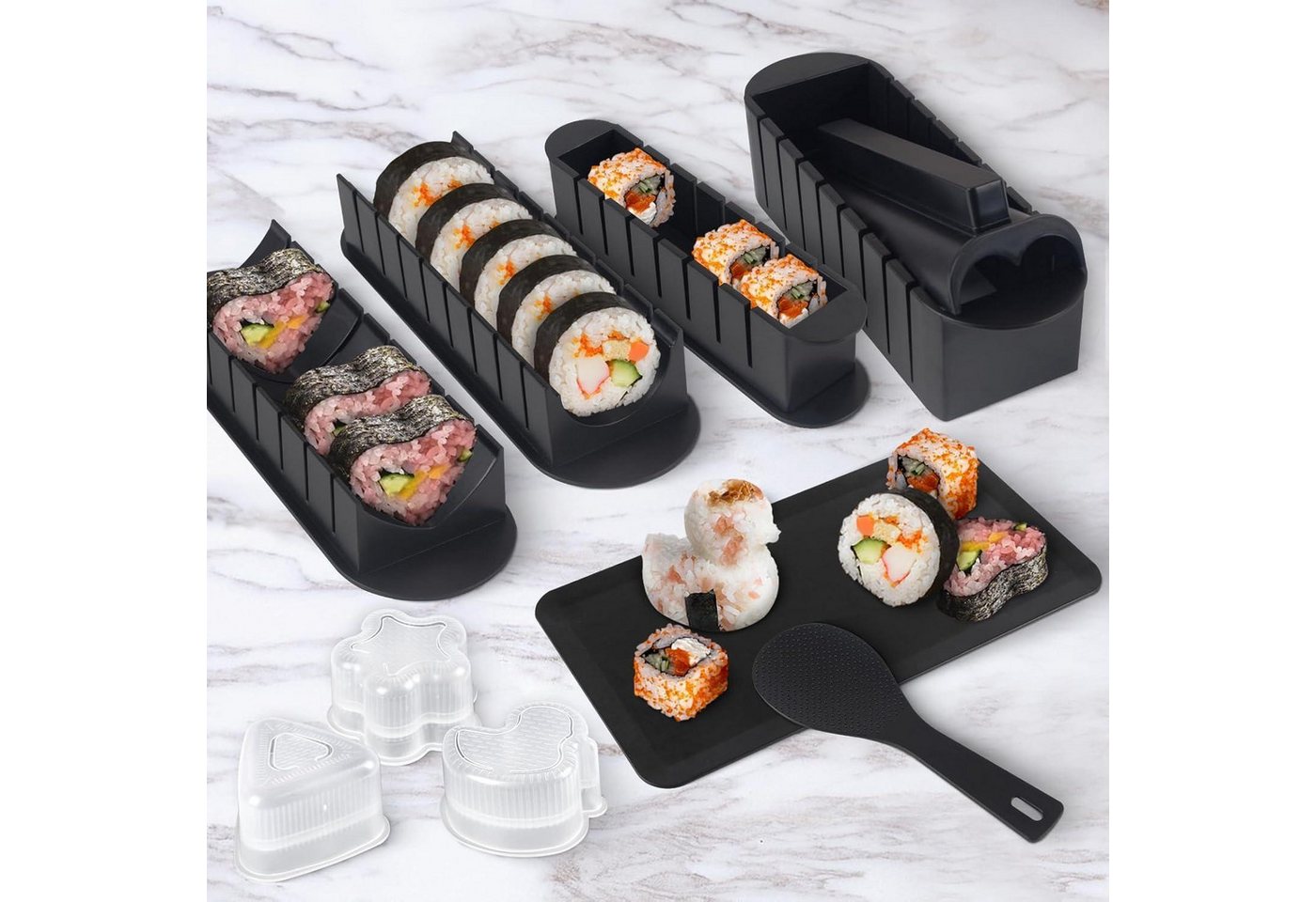 LuxusKollektion Sushiteller Sushi Maker Set 20 Teile Sushiteller Reis Roll Stäbchen Schwarz+teller, (1 St) – Bild 4 von 5