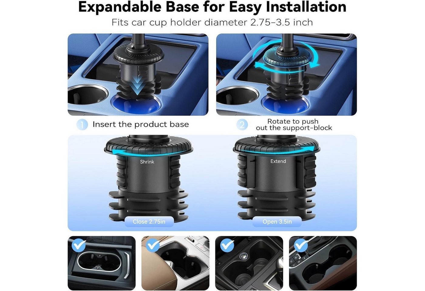 LuxusKollektion Tablet-Halterung Tablethalterung Auto Getränkehalter verstellbar 4,7-12,9 Zoll – Bild 3 von 5