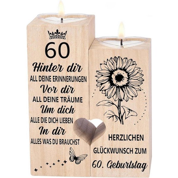 LuxusKollektion Teelichthalter Kerzenhalter 60 Geburtstag Frau - Holz Teelichthalter (1 St)