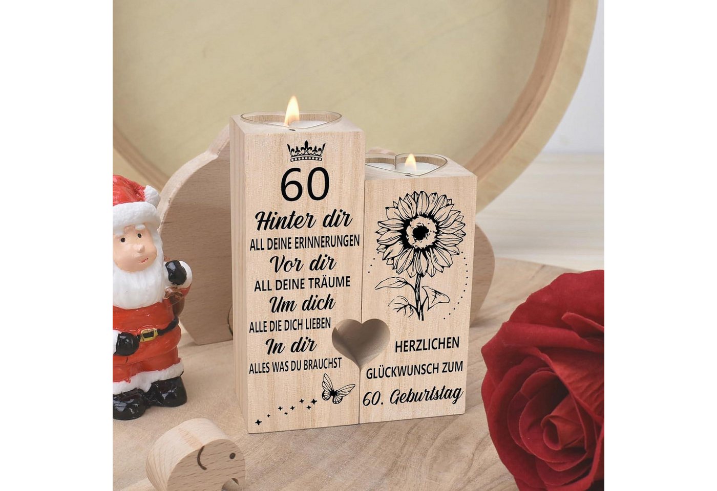 LuxusKollektion Teelichthalter Kerzenhalter 60 Geburtstag Frau - Holz Teelichthalter (1 St) – Bild 2 von 5