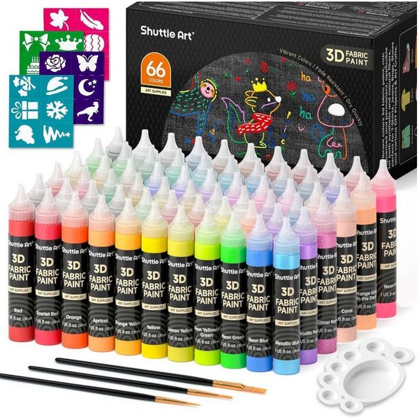 LuxusKollektion Textilmarker Textilfarbe 3D waschmaschinenfest Metallic Neon Glitzer 66 Farben