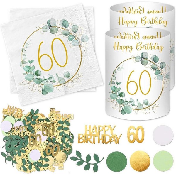 LuxusKollektion Tischdecke Servietten Windlicht Konfetti 60. Geburtstag Deko Grün Eukalyptus