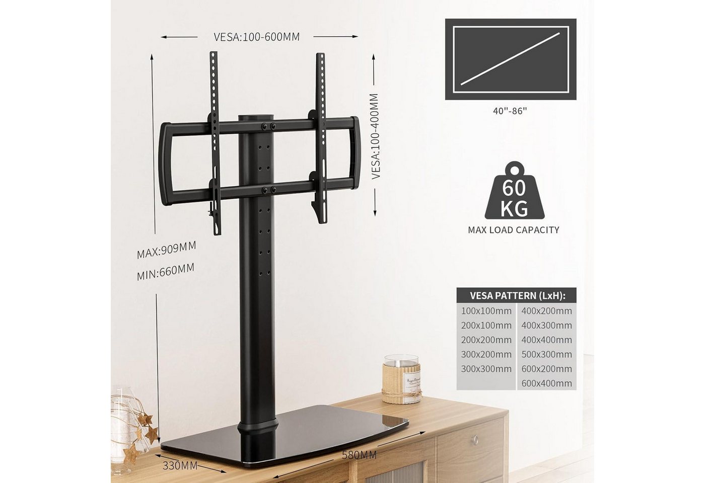 LuxusKollektion TV-Ständer TV Standfuß Universal Höhenverstellbar 40-86 Zoll LCD LED – Bild 4 von 5
