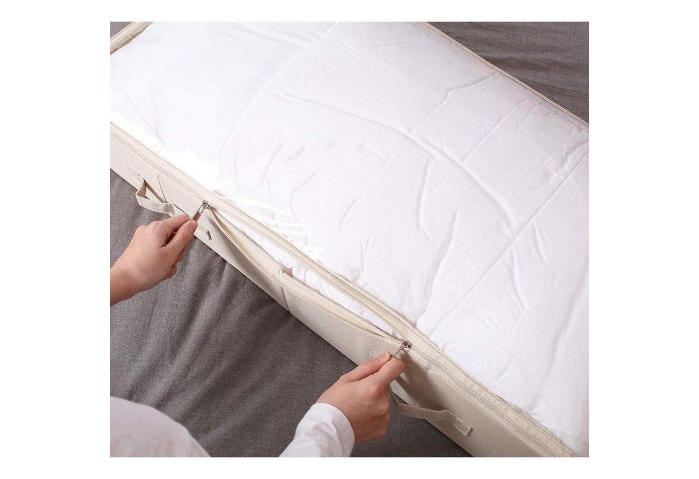 LuxusKollektion Unterbettkommode Unterbett Aufbewahrungsboxen Deckel Schuhe Bettwäsche 85*43*15cm Beige – Bild 4 von 5
