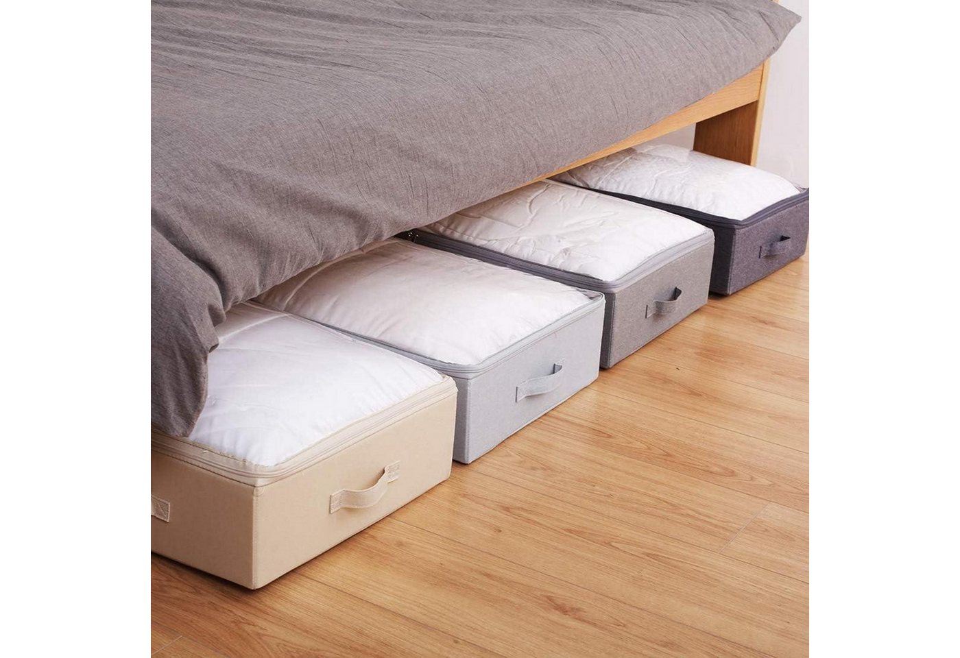 LuxusKollektion Unterbettkommode Unterbett Aufbewahrungsboxen Deckel Schuhe Bettwäsche 85*43*15cm Beige – Bild 5 von 5
