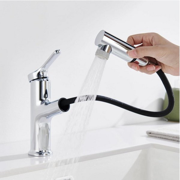 LuxusKollektion Waschtischarmatur Wasserhahn Einhebelmischer Ausziehbar 2 Strahlarten Höhe 196mm–chrom
