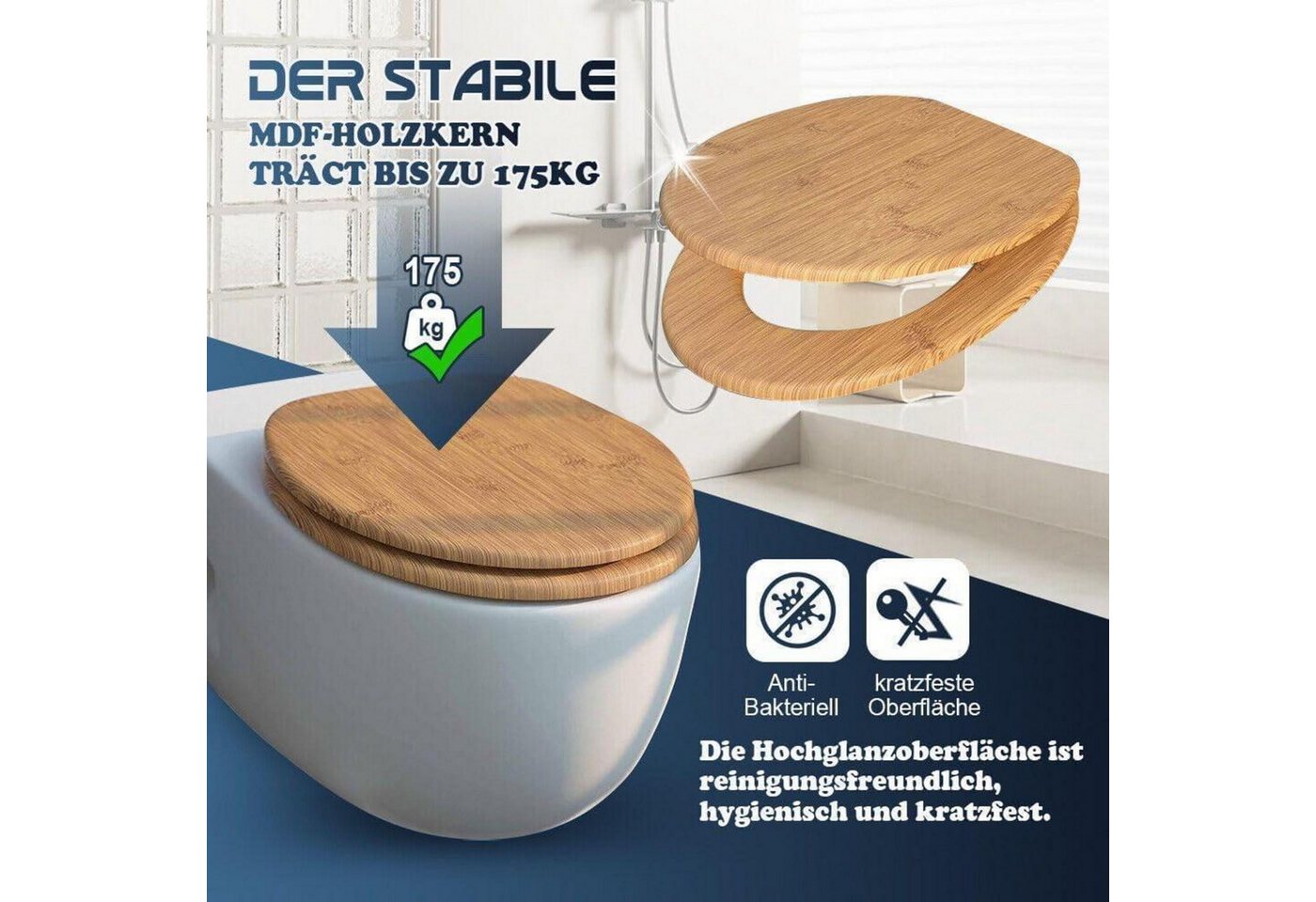 LuxusKollektion WC-Sitz WC Sitz Absenkautomatik Holz Bambus – Bild 3 von 5