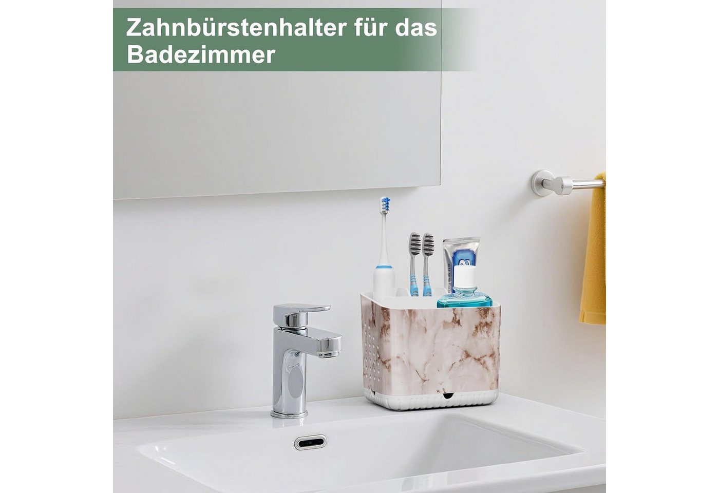 LuxusKollektion Zahnbürstenhalter Zahnbürstenhalter Marmor 4 Fächer rutschfest – Bild 2 von 5
