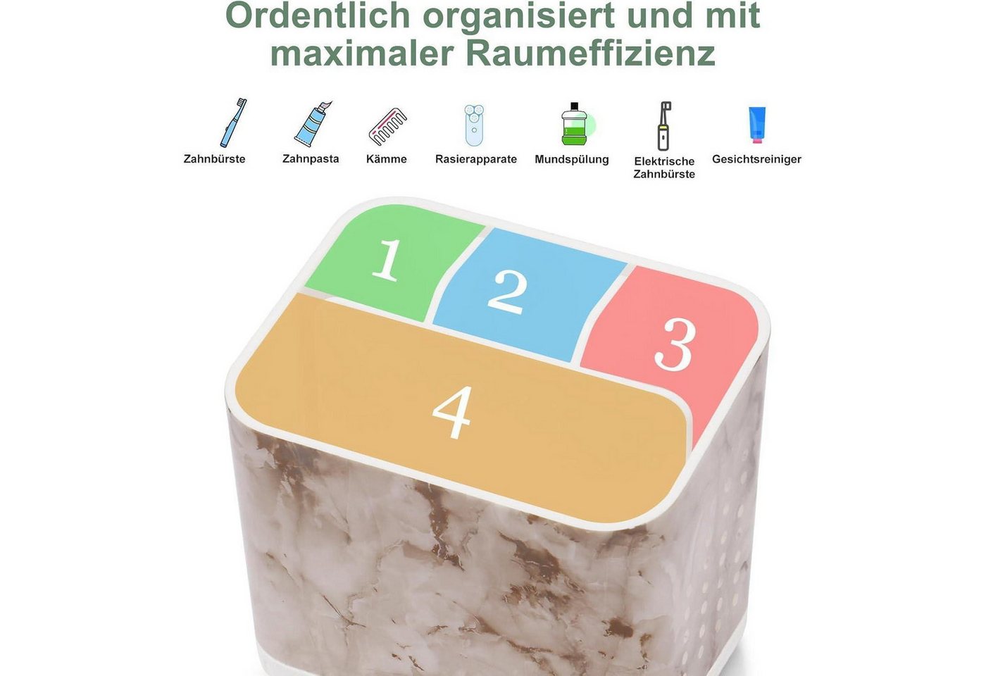 LuxusKollektion Zahnbürstenhalter Zahnbürstenhalter Marmor 4 Fächer rutschfest – Bild 4 von 5