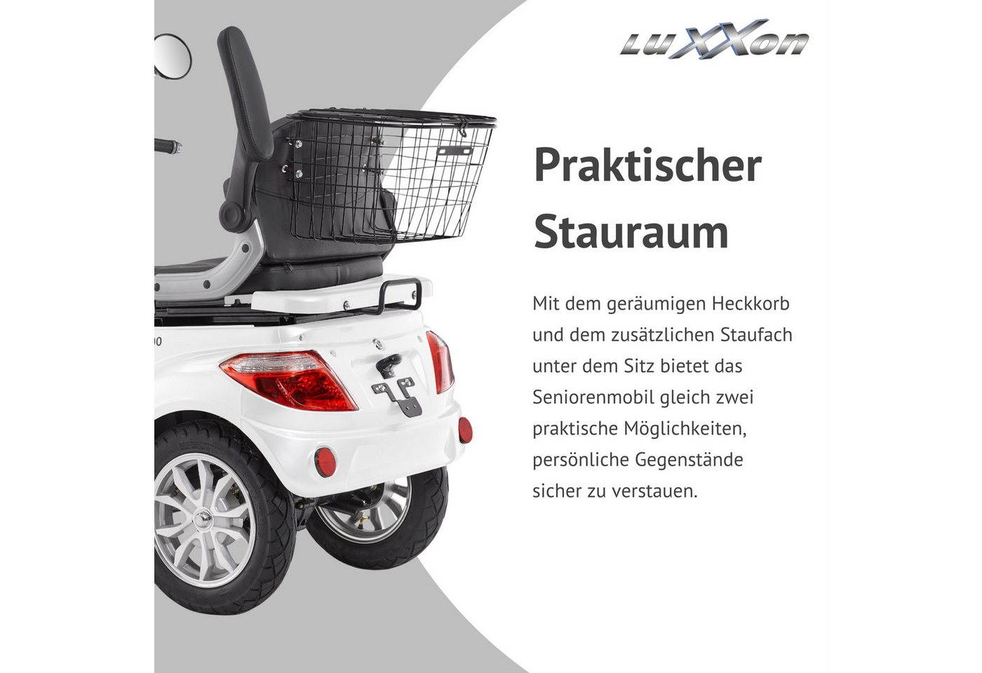Luxxon Elektromobil E3800, 800 W, 20 km/h, (Elektroroller, Korb), bis zu 65 km Reichweite, Elektro Dreirad, Seniorenmobil – Bild 5 von 5