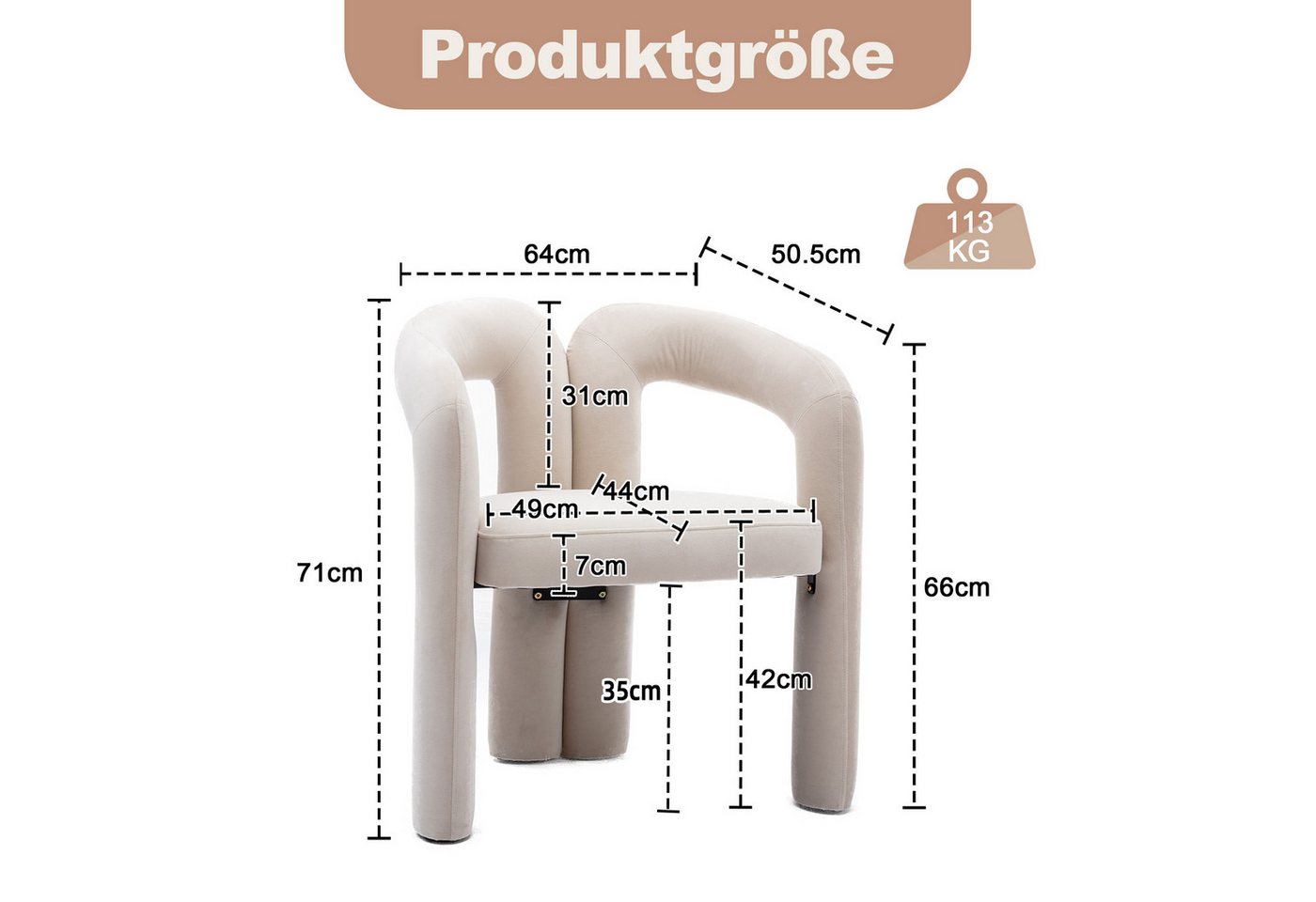 LVHOM Armlehnstuhl M-Form Freizeitstuhl, Bistrostuhl, Bürostuhl, Polsterstuhl, Besucherstuhl (runde Sessel mit breiter Polsterung, flauschiger Stoffstuhl, 2 St) – Bild 3 von 5