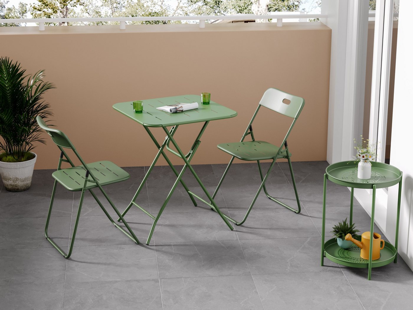 LVHOM Balkonset klappbar, wetterfest, abgerundete Kanten, 2 Personen, (Gartenmöbel Bistro/Terrasse Set, rutschfeste Stuhlfuß, durchbrochene Sitzfläche/Tischplat – Bild 5 von 5