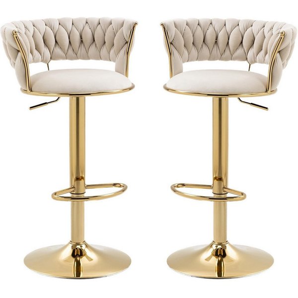 LVHOM Barhocker Set, goldene Stuhlbeine, moderne Samt-Hochstuhl/Barstühle (2/4 Stück, 2 St., mit runden Rückenlehne & Fußstütze), 360° drehbar, Höhenverstellbar