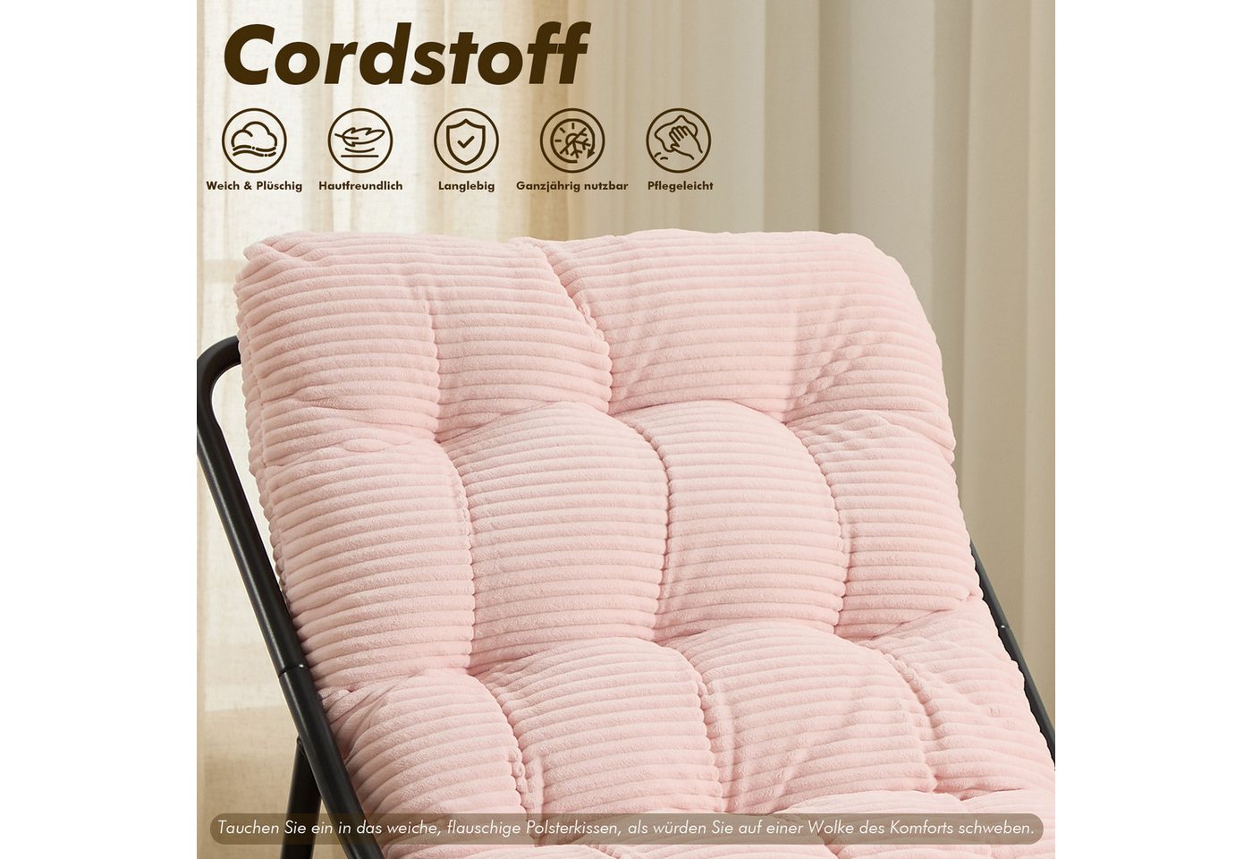 LVHOM Loungesessel mit Hocker, wasserdichtem Stahlrahmen, ergonomisch, für In-/Outdoor (Relaxsessel, bequeme Sitzfläche, Hocker als temporärer Sitz/Schuhwechsel – Bild 5 von 5