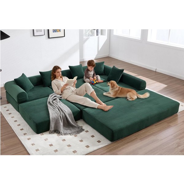 LVHOM Loungesofa Modulsofa mit Schlaffunktion, Seitentaschen, U-/L-Sofa, Fünfsitzer, 2xEinzelsessel + 1xDreisitzer, kombinierbar, Schlafsofa(Jedes Modul entfalt