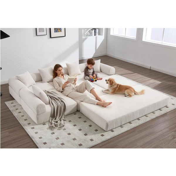 LVHOM Loungesofa Modulsofa mit Schlaffunktion, Seitentaschen, U-/L-Sofa, Fünfsitzer, 2xEinzelsessel + 1xDreisitzer, kombinierbar, Schlafsofa(Jedes Modul entfalt