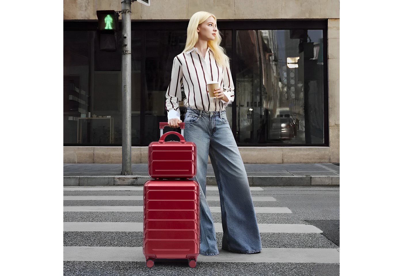 LVHOM Trolleyset 2/4 Set., ABS Hartschalen 14"/19"/24"/28", leise Rädern für jede Tour, (2 tlg., Kosmetikorganizer mit Tragegriff, Sicherungsschlinge), Geschäft – Bild 2 von 5