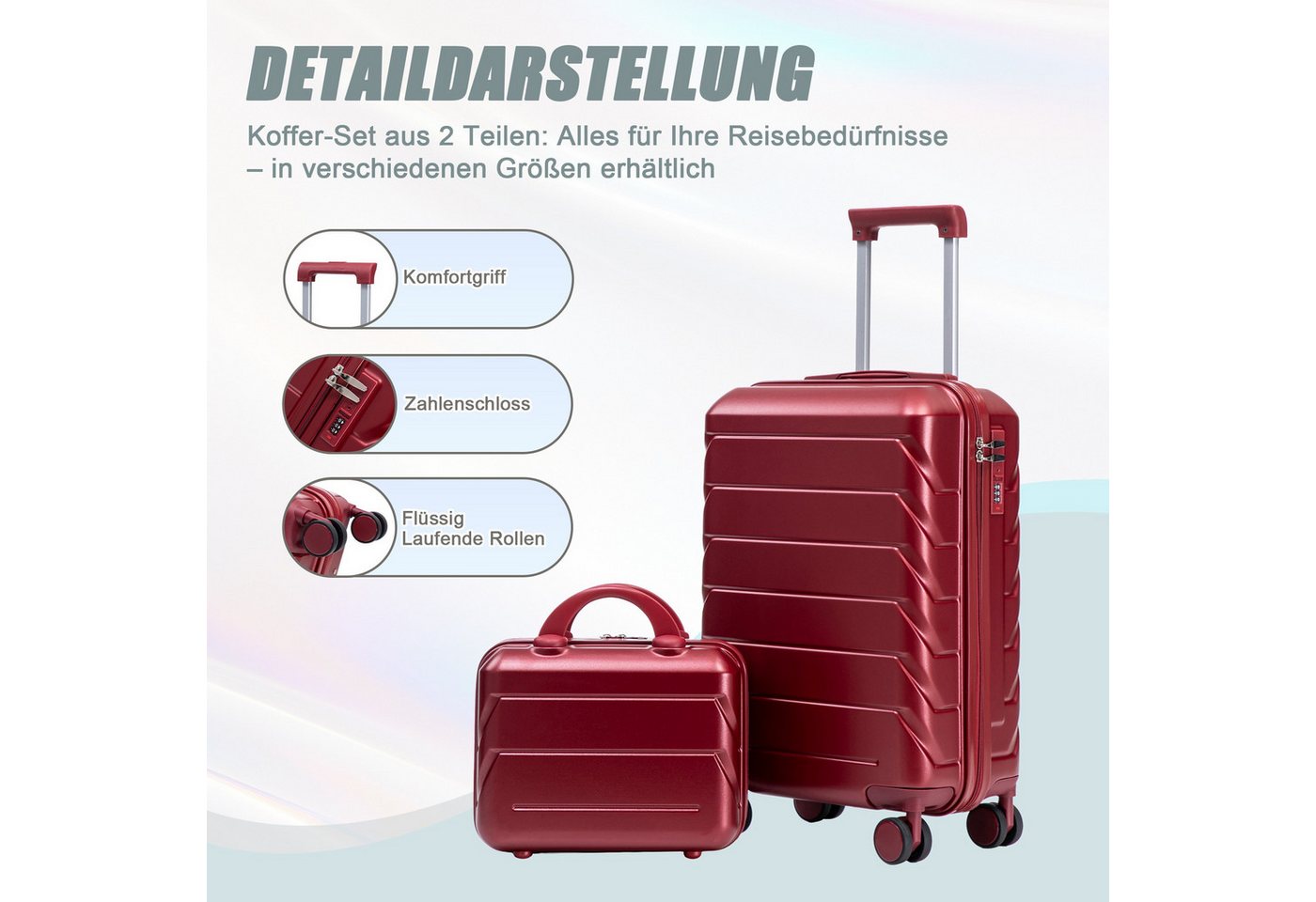 LVHOM Trolleyset 2/4 Set., ABS Hartschalen 14"/19"/24"/28", leise Rädern für jede Tour, (2 tlg., Kosmetikorganizer mit Tragegriff, Sicherungsschlinge), Geschäft – Bild 4 von 5