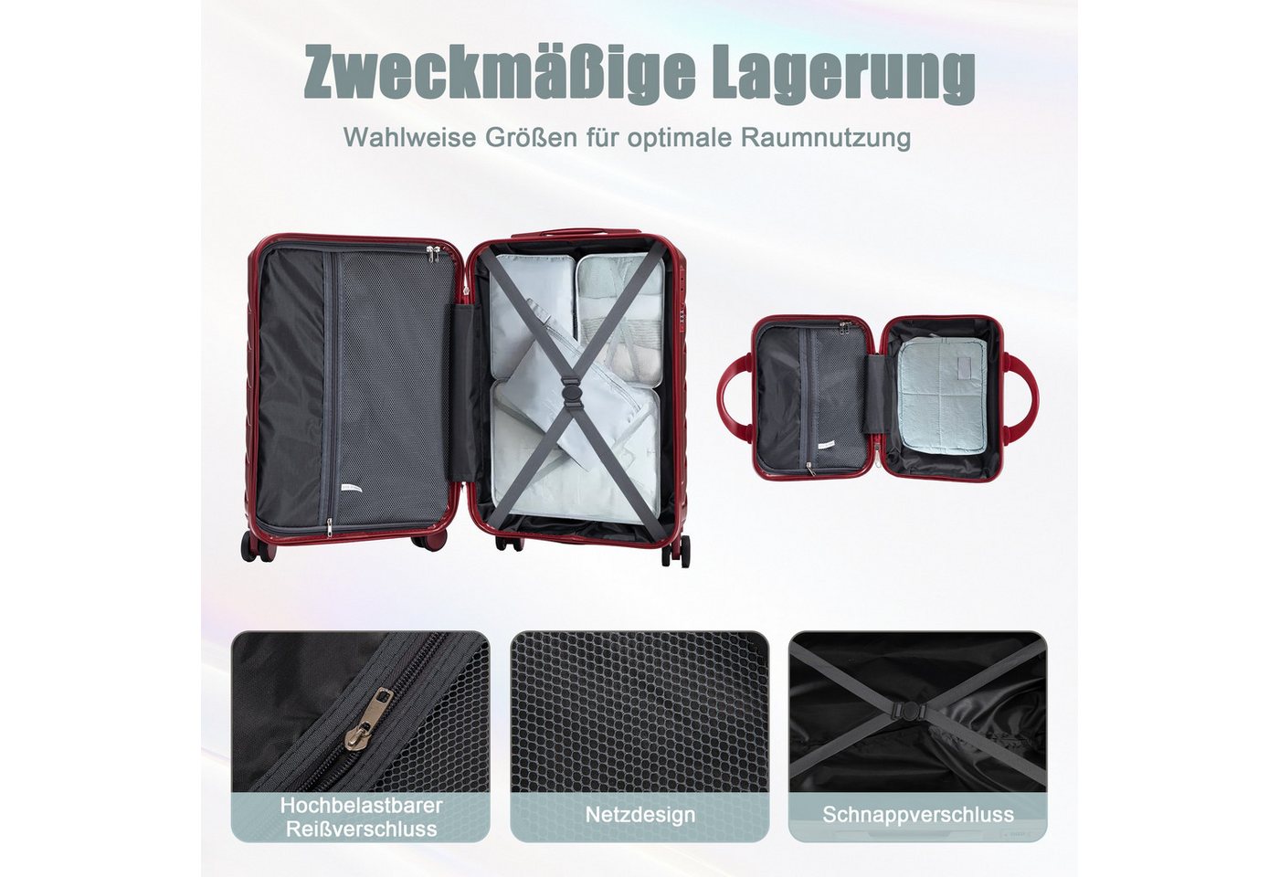 LVHOM Trolleyset 2/4 Set., ABS Hartschalen 14"/19"/24"/28", leise Rädern für jede Tour, (2 tlg., Kosmetikorganizer mit Tragegriff, Sicherungsschlinge), Geschäft – Bild 5 von 5