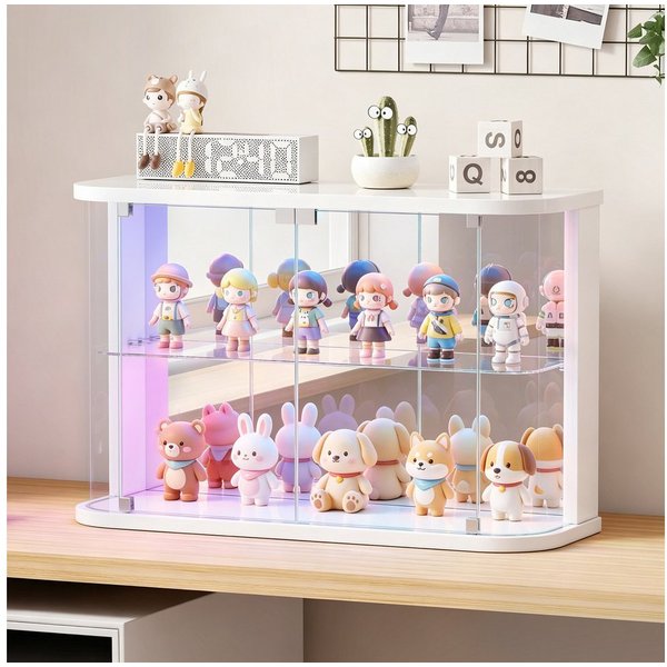 LVSOMT Glasvitrine mit LED Beleuchtung, Sammlerstücke Präsentieren (1-St) Figuren Aufbewahren, Temperglas, Push-to-open