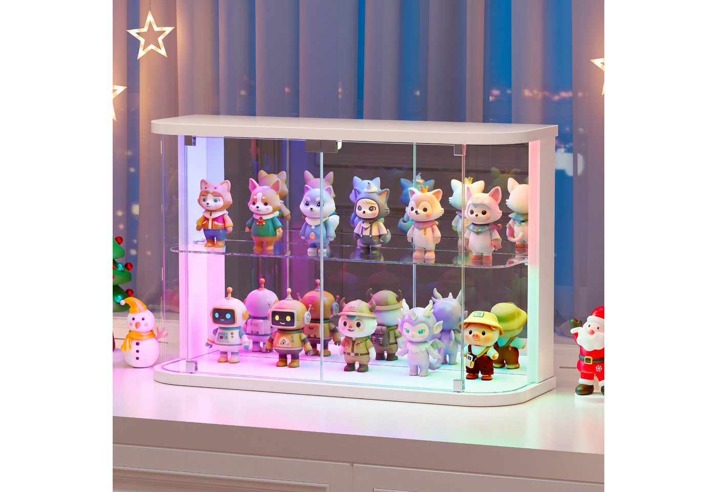 LVSOMT Glasvitrine mit LED Beleuchtung, Sammlerstücke Präsentieren (1-St) Figuren Aufbewahren, Temperglas, Push-to-open – Bild 2 von 5