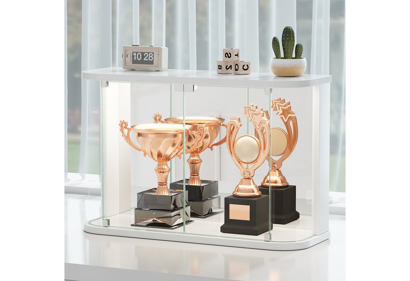 LVSOMT Glasvitrine mit LED Beleuchtung, Sammlerstücke Präsentieren (1-St) Figuren Aufbewahren, Temperglas, Push-to-open – Bild 4 von 5
