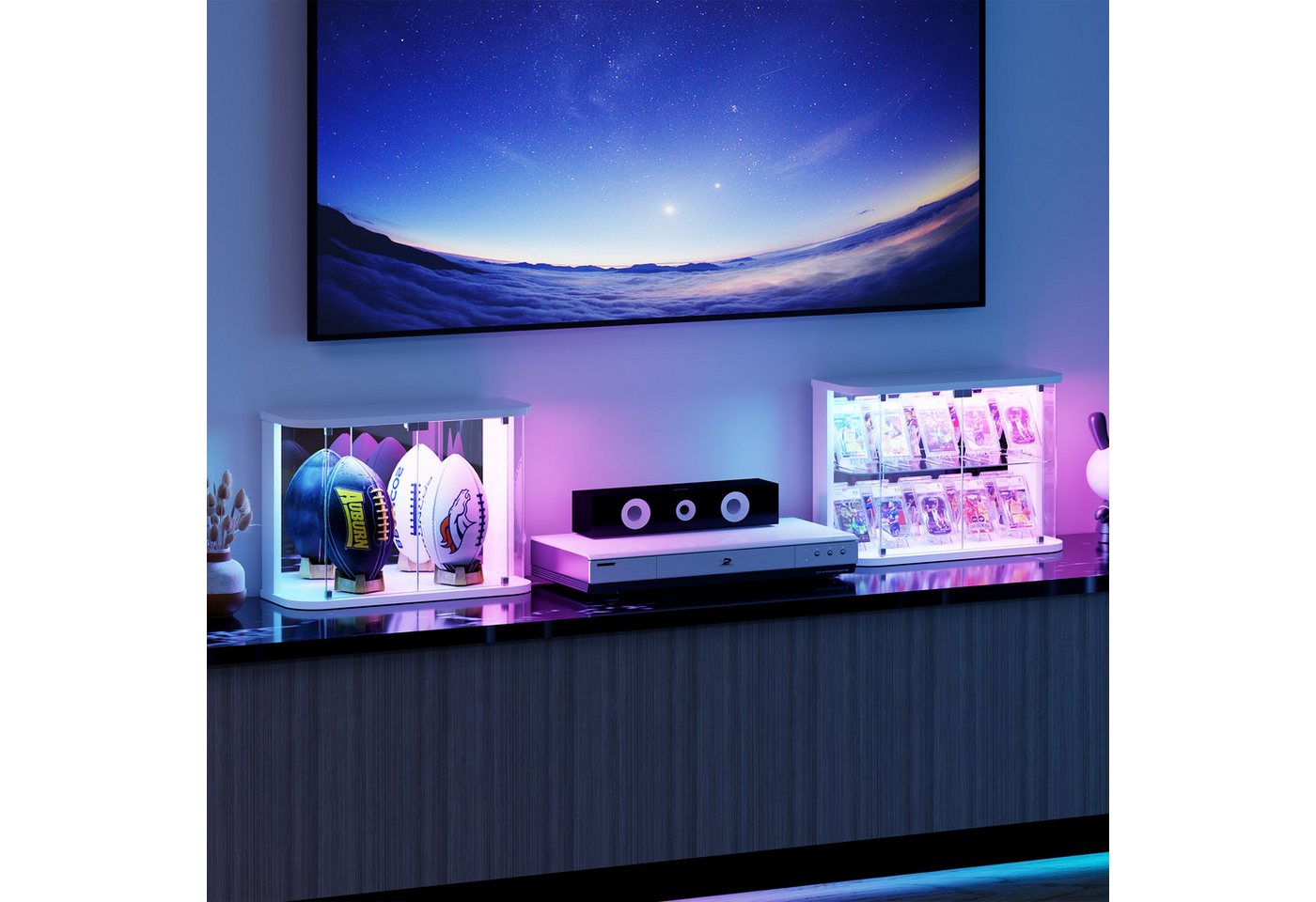 LVSOMT Glasvitrine mit LED Beleuchtung, Sammlerstücke Präsentieren (1-St) Figuren Aufbewahren, Temperglas, Push-to-open – Bild 5 von 5