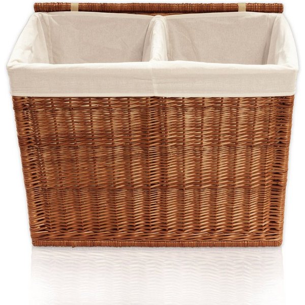 Lycce Wäschesortierer Wäschekorb 2 Fächer 120 l Wäschesortierer Weide natur 67 x 33 x 56 cm
