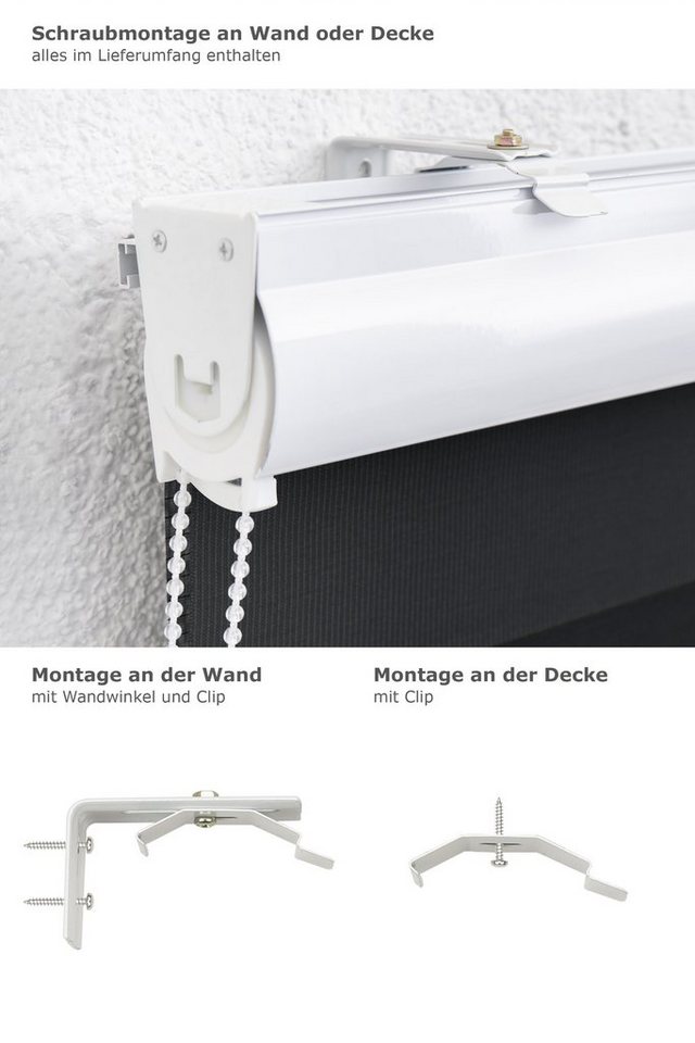 Rollo mit Blende Schwarz, LYSEL®, blickdicht, HxB 175x60cm – Bild 3 von 5