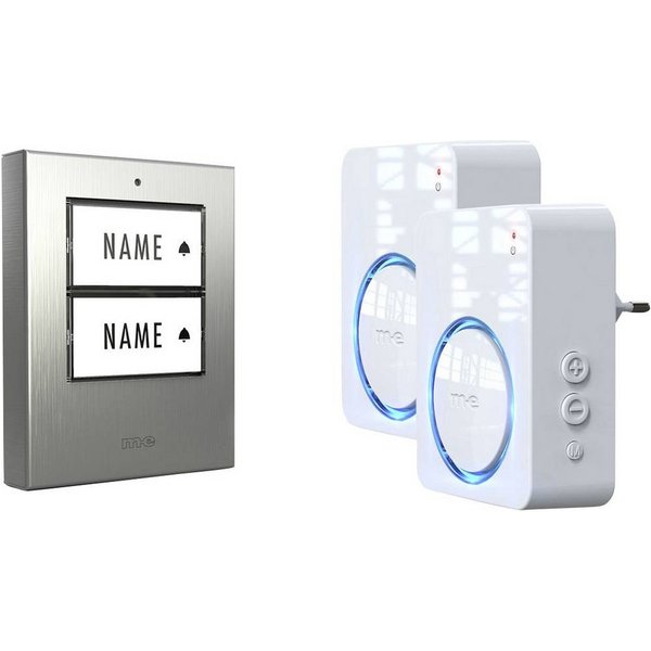 m-e Smart Home Türklingel Funkklingel Komplett-Set beleuchtet, klangaktiv, mit Bewegungsmelder, (beleuchtet, klangaktiv, mit Bewegungsmelder, mit Namensschild)