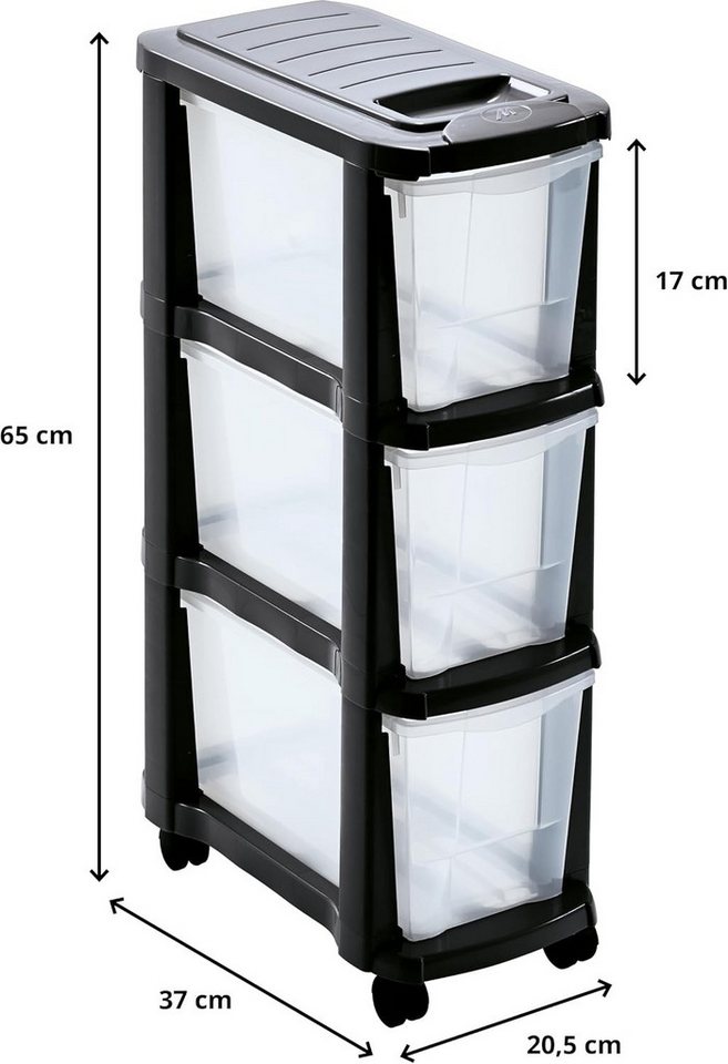 M home Rollcontainer Rollwagen Schubladenrollwagen PLS6260 Schubladenschrank Kunststoff, (Spar-Set, 1 St., 1 Rollwagen), mit 3 Schubladen und 4 Rollen – Bild 3 von 5