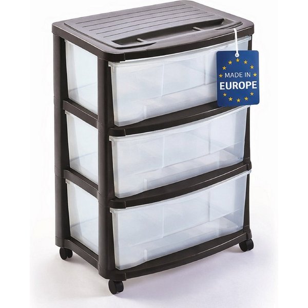 M home Rollcontainer Schubladenrollwagen PLS6220 Rollcontainer Schubladenschrank Kunststoff, (Spar-Set, 1 St., Rollwagen mit 3 Schubladen und 4 Lenkrollen), mit