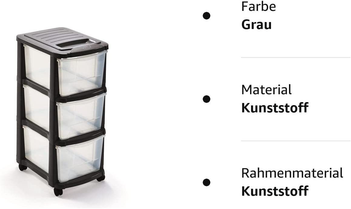 M home Rollwagen Schubladenrollwagen PLS6240 Rollcontainer Schubladenschrank Kunststoff, (Spar-Set, 1 St., Rollwagen mit 3 Schubladen und 4 Lenkrollen), mit 3 S – Bild 3 von 5