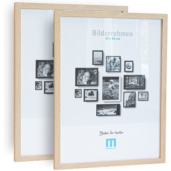 M MERCEO Bilderrahmen, 2er Set 30x40cm Bilderrahmen in natur (MDF, Acrylglas, Wandhalterung)