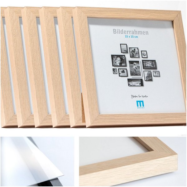M MERCEO Bilderrahmen, 6er Set 15x15cm Bilderrahmen in natur (MDF, Acrylglas, aufstellbar)