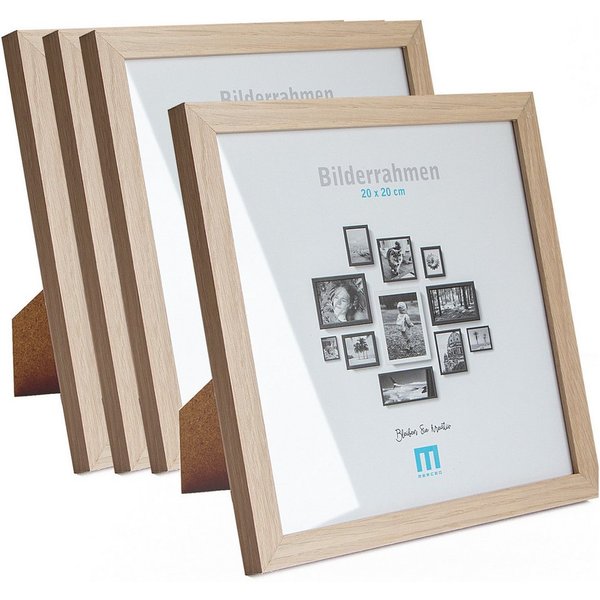 M MERCEO Bilderrahmen, 4er Set 20x20cm Bilderrahmen in natur (MDF, Acrylglas, aufstellbar)
