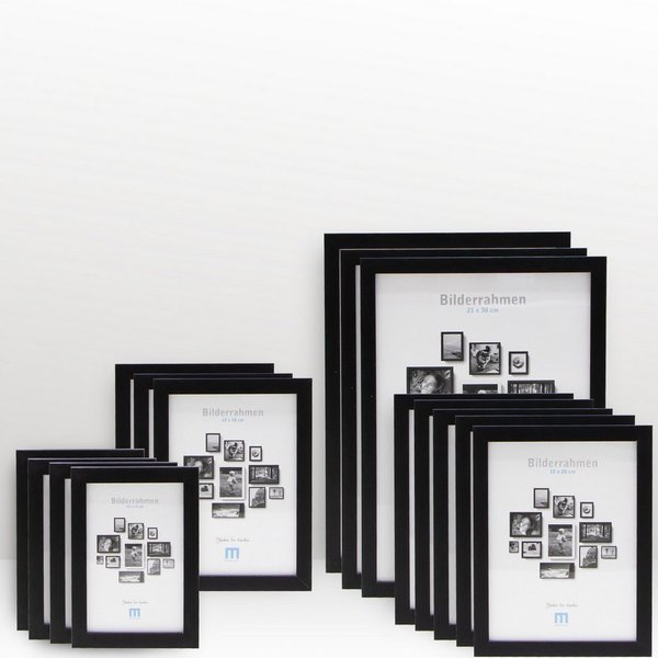 M MERCEO Bilderrahmen, 15-tlg. Bilderrahmen-Set Schwarz (10x15cm bis 21x30cm)