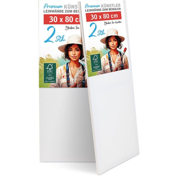 M MERCEO Leinwand, 2er-Set Leinwand 30x80cm (zum Bemalen, Baumwolle, Keilrahmen, 280g/m)