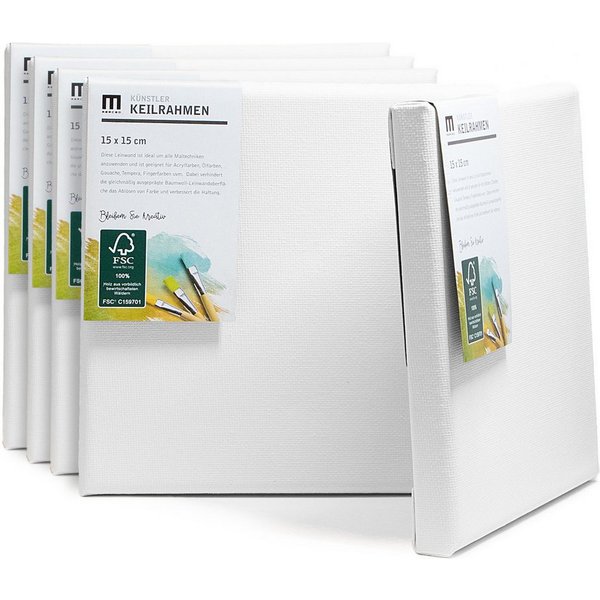 M MERCEO Leinwand, 5er-Set Leinwand 15x15cm (zum Bemalen, Baumwolle, Keilrahmen, 280g/m)