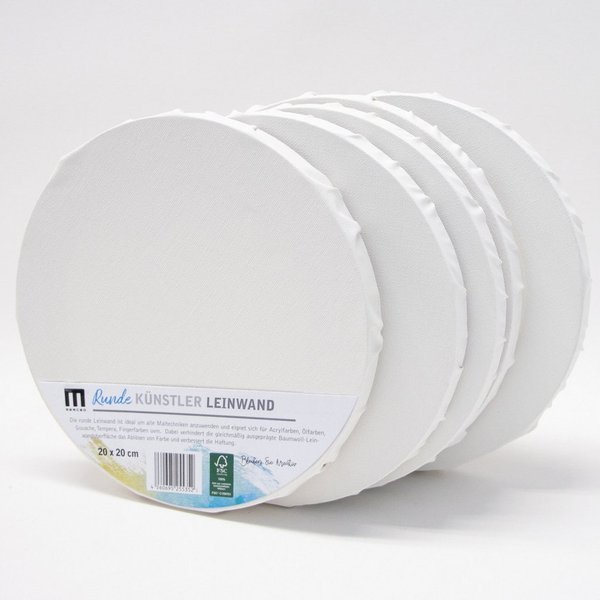 M MERCEO Leinwand, 5er Set Leinwand Rund 20cm Durchmesser (280g/m², Baumwolle)