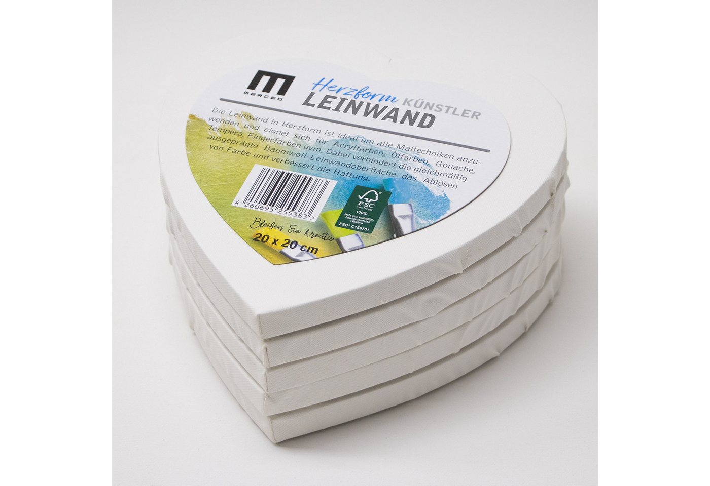 M MERCEO Leinwand, 5er Set Leinwand Herz herzförmig 20cm Durchmesser (280g/m²,Baumwolle) – Bild 2 von 5