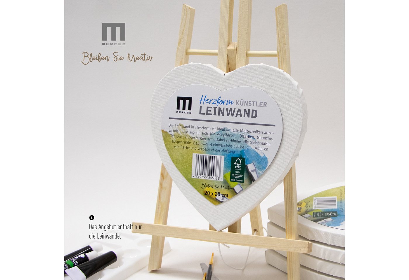 M MERCEO Leinwand, 5er Set Leinwand Herz herzförmig 20cm Durchmesser (280g/m²,Baumwolle) – Bild 5 von 5