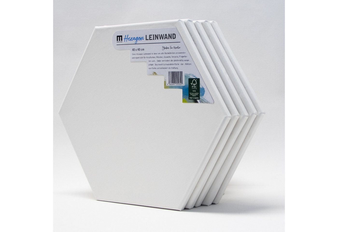 M MERCEO Leinwand, 5er Set Leinwand Hexagon Sechseck 40cm Durchmesser (280g/m²,Baumwolle) – Bild 2 von 5