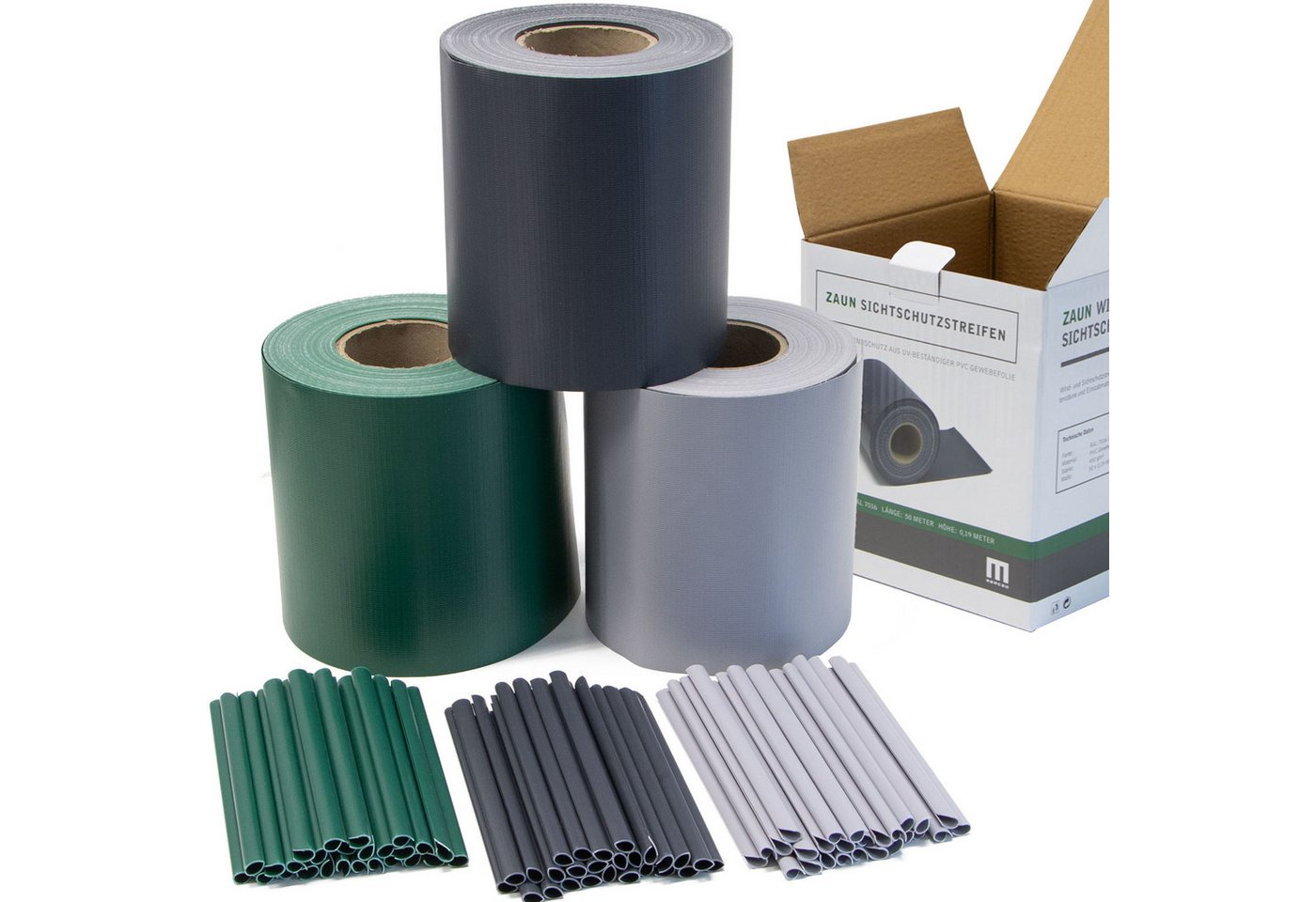 M MERCEO Sichtschutzelement, 50m Zaun Sichtschutz-Streifen/PVC Grau-anthrazit/H=19cm inkl.40 Clips – Bild 3 von 3