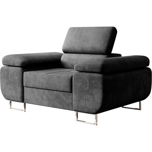 M-Punkt24 Big-Sofa Miami, mit verstellbaren Kopfstützen, Anthrazit, Grau, mit Kopfteilverstellung