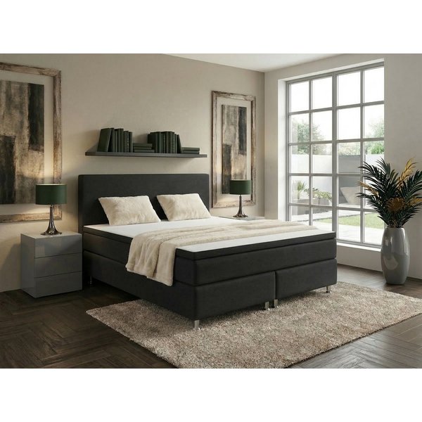 M-Punkt24 Boxspringbett MILANO (Grau / Anthrazit, mit 7 Zonen Taschenfederkern-Matratze, inkl. Topper), SOFORT LIEFERBAR