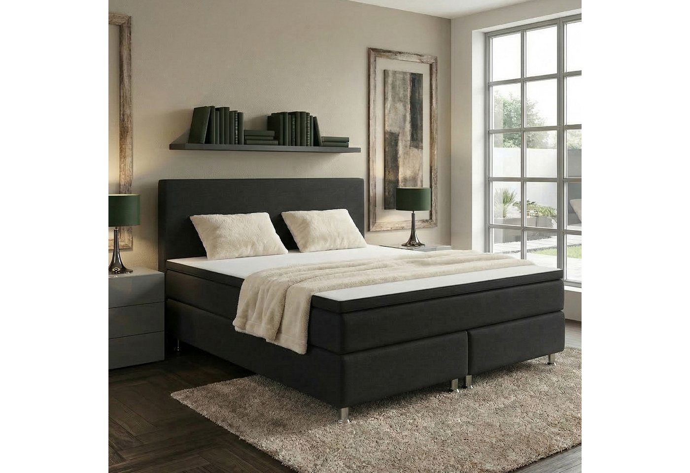 M-Punkt24 Boxspringbett MILANO (Grau / Anthrazit, mit 7 Zonen Taschenfederkern-Matratze, inkl. Topper), SOFORT LIEFERBAR – Bild 3 von 5